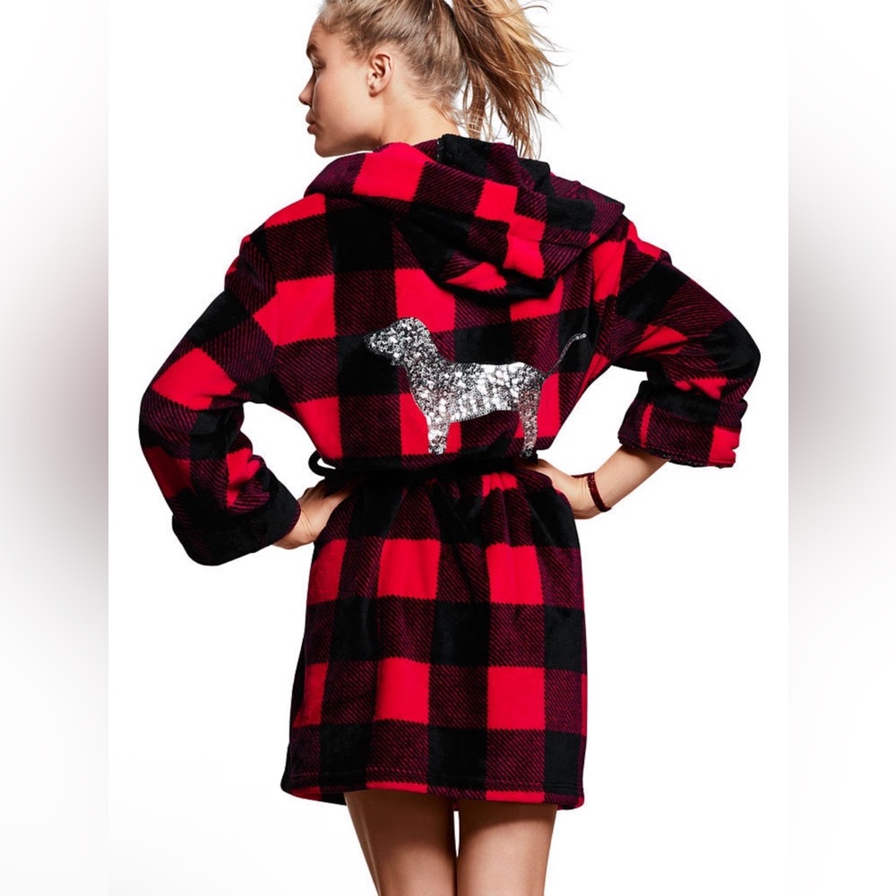 VICTORIA SECRET PINK DOG BLINGED OUT PLAID ROBE